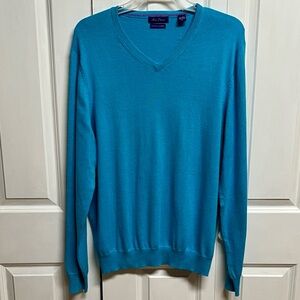 Alan Flusser Blue V-Neck Long Sleeve Pull Over Sweater Size XL